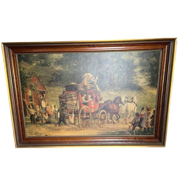 Vintage 1950s Perry’s The Pemigewasset Coach 1899 Painted Print 28" x 41" x 2" - Picture 2 of 9